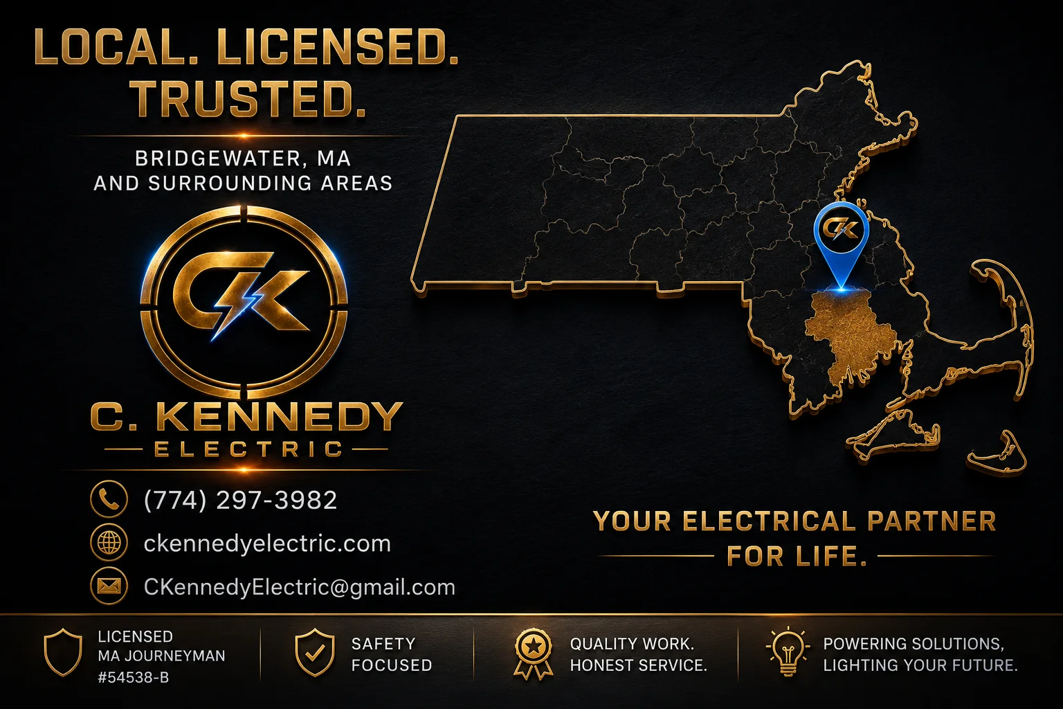 C. Kennedy Electric — Local. Licensed. Trusted. Bridgewater, MA and surrounding areas. Your Electrical Partner for Life.
